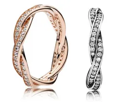 925 Sterling Silver Twist Of Fate Stackable Ring Set Original Box for Pan Women Wedding CZ Diamond 18K Rose Gold Rings W188