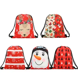 クリスマスポリエステル巾着バッグ3 dプリントクリスマスプレゼントバッグスノーマンムースサンタドローストリングバッグレッドクリスマスショッピングバッグ