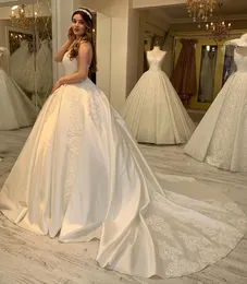 2020 Arabisch Aso Ebi Einfache Spitze Perlenbesetzte Brautkleider Schatz Satin Elegante Brautkleider Günstige Brautkleider ZJ2072879