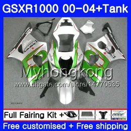 + Tank för SUZUKI GSX R1000 GSX-R1000 GSXR1000 Grön Silver 01 02 03 04 299HM.13 GSXR-1000 K2 K3 GSXR 1000 2000 2001 2002 2003 2004 Fairing