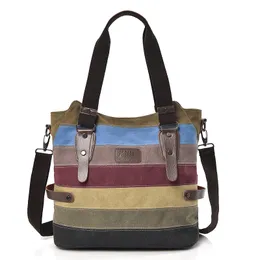 Designer-Premium Women's Canvas Handbag Casual Shoulder Bags Large Capacity Messenger Bag Color Strip Stitching Tote Bag