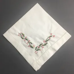 Set med 12 Hemtextilier Bordsservetter Linne Middagsservetter med hålsömmar broderade blommor för bröllopsdekoration 18x18/20x20-tum