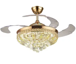 36 inches / 42 inches Modern Luxury Led Invisible Crystal Ceiling Fläktlampa med fjärrkontroll Vardagsrum Sovrum Vikande fläktlampa LLFA