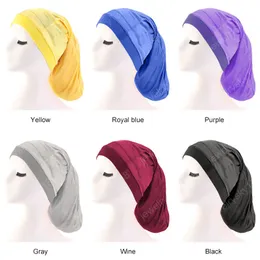 Hot Sale Unisex Open Wide Elastic Band Satin Pocket Bonnet Silky Dreadlock Braids Baggy Cap Män Kvinnor Lång Cylinder Sova Cap