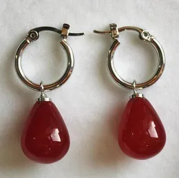 Más Simple de Plata de la Joyería de Metal + Gota Agua Rojo 12 * 16mm Jade Penss Pendientes