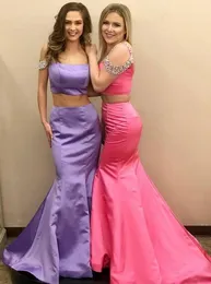 Lilac Peach Cold Shoulder Prom Dresses Taffeta Mermaid Zroszony Cekiny Formalne Eleganckie Suknie Wieczorowe Druhna Dress Otwórz szaty