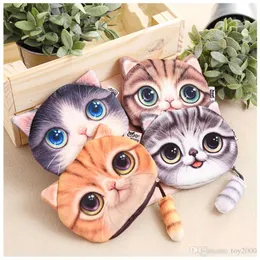 3D 인쇄 고양이 얼굴 동전 파우치 인형 동물 작은 지갑 여성 손 가방 지퍼 이어폰 홀더 화장품 메이크업 가방 제로 지갑 아이 장난감