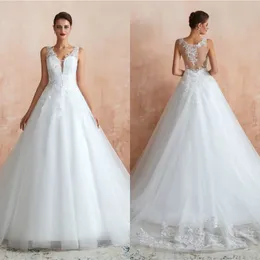 Lace Wedding Jurken V-Neck Outdoor Garden Sheer Tule Plus Size Ball Afrikaans land Arabisch sexy trouwjurken voor bruid
