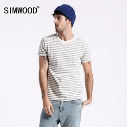 Simwood 2019 브랜드 여름 탑스 원래 코튼 짧은 소매 스트라이프 T 셔츠 남성 캐주얼 T 셔츠 간단한 스트리트웨어 티셔츠 180449