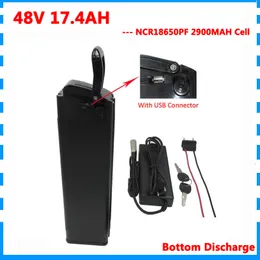 1000W 48V 17.4AH li ion scooter battery 750W 48V 17ah ebike silver fish battery use NCR18650PF 2900mah cell 30A BMS 2A Charger