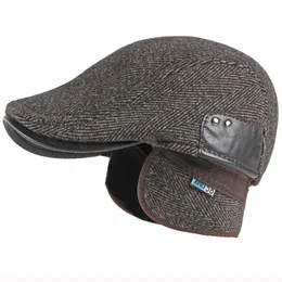 HT2785ベレー帽メンズメンズウール帽子厚い暖かい冬の帽子男性高品質アイビーニュースボーイフラットキャップヴィンテージ耳フラップDad Hat Beretキャップ男性Y200110