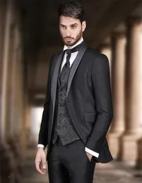 New Stylish Design One Button Black Groom Tuxedos Shawl Lapel Groomsmen Best Man Suits Mens Wedding Suits (Jacket+Pants+Vest+Tie) 910