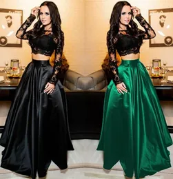 Sexy Sweety Two Pieces Arabic Evening Dresses Ball Lace Long Sleeve Black Plus Size Saudi African Prom Party Women Gowns Formal Wear HY4148