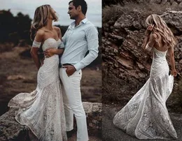 Berta Wunderschöne Spitze Boho Brautkleider Bech Sommer 2019 Schulterfrei Kurzarm Brautkleider Vestido De Novia Böhmisches Hochzeitskleid