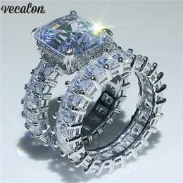 Vecalon Lovers Ring Sets 925 Sterling Silber Princess Cut Diamant Verlobung Eheringe für Frauen Fingerschmuck3328