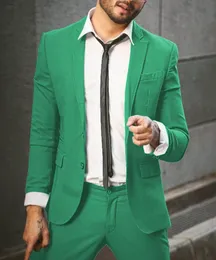 Moda Green Groom Tuxedos Notch Lapel Slim Fit Groomsmen Ślub Smokingi Popularne Mężczyźni Formalna Blazer Prom Kurtka Kostium (Kurtka + Spodnie + Krawat) 335