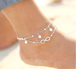 High quality Lady Double silver Plated Chain Ankle Anklet Bracelet Sexy Barefoot Sandal Beach Foot Jewelry DHL free ship