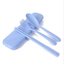 Eco-friendly Home Dinnerware Children's wheat straw tableware chopsticks spoon fork three-piece set travel portable tableware set YD0629