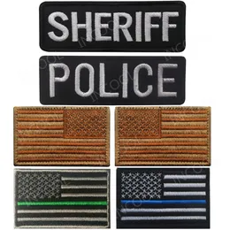 Stickerei-Patch SHERIFF US-amerikanische Flagge, grüne blaue Linie, taktische militärische Moral-Patches, Emblem-Applikationen, gestickte Abzeichen