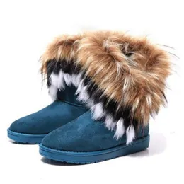 Gorąca Sprzedaż-Kobiety Futro Buty Panie Zimowe Ciepłe Kostki Buty Dla Kobiet Buty Śnieżne Styl Round-Toe Slip On Female Stoock Snow Boot Damska