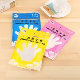 100pcs/pack Plastic Disposable Glove Food Grade Waterproof Transparent Gloves Home Clean Gloves Colorful Packing Kitchen Tools DBC BH3297