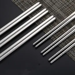 Square Chopsticks Glossy Stainless Steel Non-slip Chopsticks Silver Stainless Steel Dinnerware 150pair 22.5cm Freeshipping DH0203