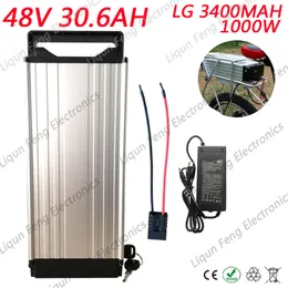 48V 31AH Rear Rack battery 48V 1000W Electric bike lithium battery Use LG 3350MAH cells with Taillight 30A BMS 54.6V 2A charger.