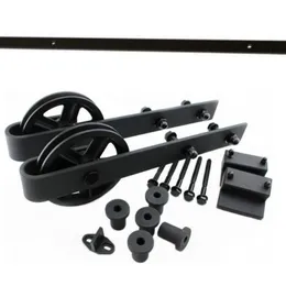 4 - 8.2FT Hardware set Door Track Carbon Steel Vintage Industrial Spoked European Black Style