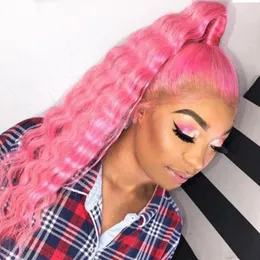 New sexy water wave pink cosplay Wig Pre Plucked With Baby Hair heat resistant full Lace Front Wigs synthetic hair for black women