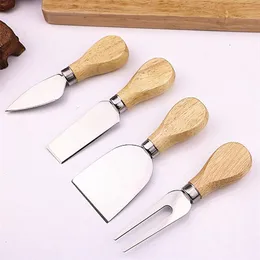 Madeira alça de queijo faca slicer kit aço Inoxidável cozinheiro ferramentas de cozinha bolo de pizza útil acessórios 4 pçs / set