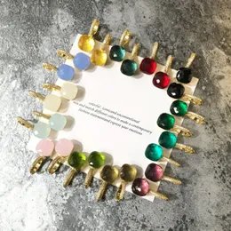 Kvinnor Mode Multicolor Faceted Crystal Candy Square Örhängen Guldfärg Zirconia Stones Vatten Drop Earing Julklapp