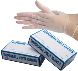 最新の英語包装2サイズ、使い捨て透明PVCグローブ、ワンボックス= 100 PVC手袋、送料無料