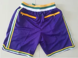 Nowe Spodenki Szorty Zespół Vintage BaseKetball Spodenki Zipper Kieszonkowe Ubrania Odzież Purple Color Właśnie Dokonywanie S-XXL Mieszanka i Mecz Koszulka Zamów