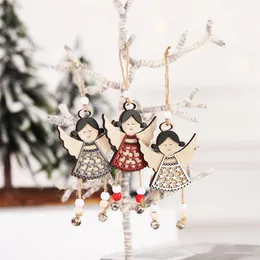 Nordic Wooden Angel Doll Hängande Ornament Jul Dekoration Vind Chime Pendant Xmas Tree Decor Navidad Craft Present