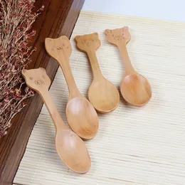 Animal Shape Wood Spoon Honey Jam Fruit Salad Spoons Children Baby Tableware Christmas Gifts