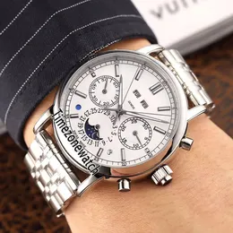 New 5270 Automatic Mens Watch Moon Phase Complicated Steel Case White Dial Perpetual Calendar Watches Stainless Steel Timezonewatch E28E5