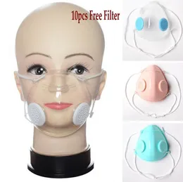 Transparent Face Mask With Valve PP Clear Mask Double Breathing Valve Anti-Dust Washable Masks Deaf Mute Designer Masks with 10pcs Filter
