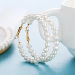 New Fashion Gold Hoop Big Circle Round Earrings For Women Simulated Pearl Earring Wedding Gifts Bijoux