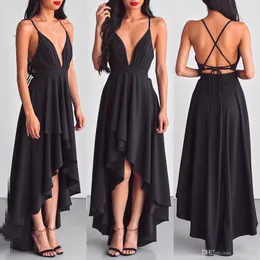 Sexy Günstige Einfache Tiefem V-ausschnitt Spaghetti-trägern High Low Falten Lange Fomral Gekleidet Abend Tragen Abendkleid vestidos de robe