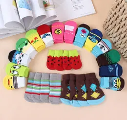 Pet dog cat warm socks for winter Cute Puppy Dogs Soft Cotton Anti-slip Knit Weave Sock Skid Bottom Dog cat Socks Clothes 4pcs/set Wholesale