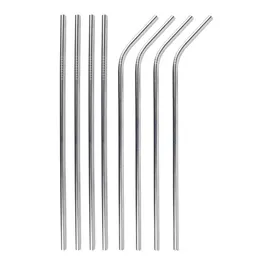 8.5 tum 215mm 304 Rostfritt stål Metal Drinking Straw Rak / Bent Återanvändbar Bar Tillbehör Party Drink Straws DHL