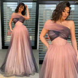 2020 Elegant A Line Evening Dresses One Shoulder Capped Sleeves Lace Prom Gowns Custom Made Sweep Train Special Occasion Dress