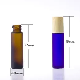 1/3OZ Glass Roll On Bottle 10ML Empty Essential Oil Perfume RollOn Tube with Metal Roller Ball And Plastic Wooden Grain Cap