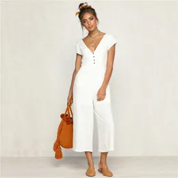 Partihandel-Women Office Jumpsuits Deep V Neck Fashion Pure Color Lady Party Jumpsuit Romper Chiffon Long Wide Ben Brousers Clubwear Holiday