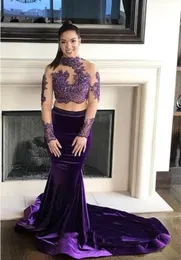 Vestito da sera elegante delle donne sexy di Abaya della manica lunga viola Vestito da sera all'ingrosso di applique a due pezzi dalla Cina
