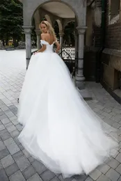 Ren tyllbollklänning bröllopsklänningar applikationer spets brudklänningar blygsam anpassad mantel de mariage plus storlek