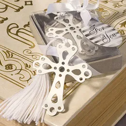 Cross Hollow Bookmark White Tassel For Baby Baptism Holy Communion Shower Graduation Wedding Favours