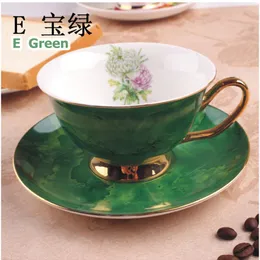 Brittisk stil kaffekopp och tallrik morgonmjölk keramik dryck eftermiddagste muggar Golden Edge Bone China Porslin Ware Cup + fat