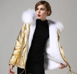 Special price Meifeng brand white fur trim hoody women snow coats YKK ZIPPER white rabbit fur lining mini gold parkas