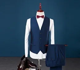 Burgundy Navy Blue Groom Tuxedos Black Shawl Lapel Mens Bröllop Tuxedos Man Jacka Blazer Populär 3piece Suit (Jacket + Pants + Vest)
